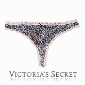 Victoria’s Secret Blue Floral Lace Trim Thong Panty Size L